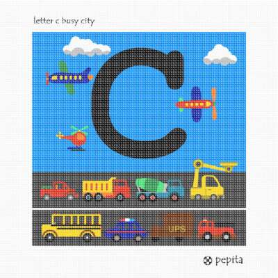 Letter C Busy City Needlepoint Kit or Canvas