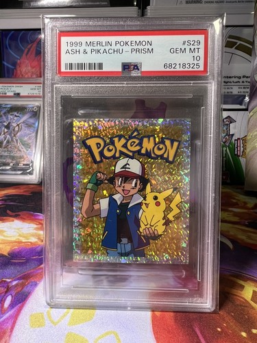 Ash Pikachu Prism 1999 Merlin Collection Pokemon Stickers S29 Cards Prizm PSA 10 - Picture 1 of 5