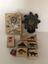 Dinosaur Rubber Stamp Set with Landscape Images, Flowers Etc