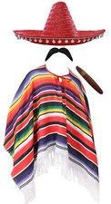 MEXICAN PONCHO SOMBRERO CIGAR MENS MEXICO FANCY DRESS COSTUME STAG PARTY OUTFIT