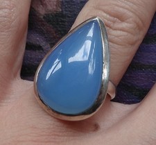 vintage 925 STERLING SILVER sky blue glass raindrop ring size 5 -C435