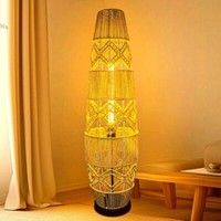 Stehleuchte Vintage Bodenleuchte Rattan Boho Stehlampe FußSchalter 3 Lichtfarbe