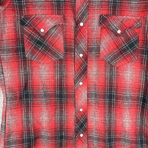 Vintage authentisches Westernhemd für Herren von JC Penny 15-33 rot kariert Perlen Druckknopf Wolle - Bild 3 von 13