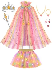 Girls Princess Dress Up Clothes for 3 4 5 6 7 8, Toddler Cape with Light Up S...