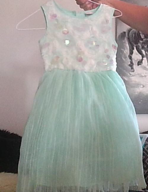 Disney Princess Girl M Teal Fancy Bling Sequin Top Sleeveless Dress Flowy Summer