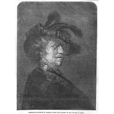 REMBRANDT A Self Portrait - Antique Print 1845