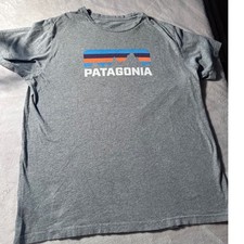 Patagonia Mens M Gray Organic Cotton Fitz Roy Logo Graphic T-Shirt Made in USA