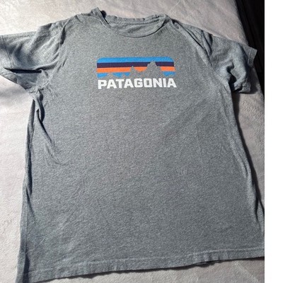 Patagonia Mens M Gray Organic Cotton Fitz Roy Logo Graphic T-Shirt Made in USA