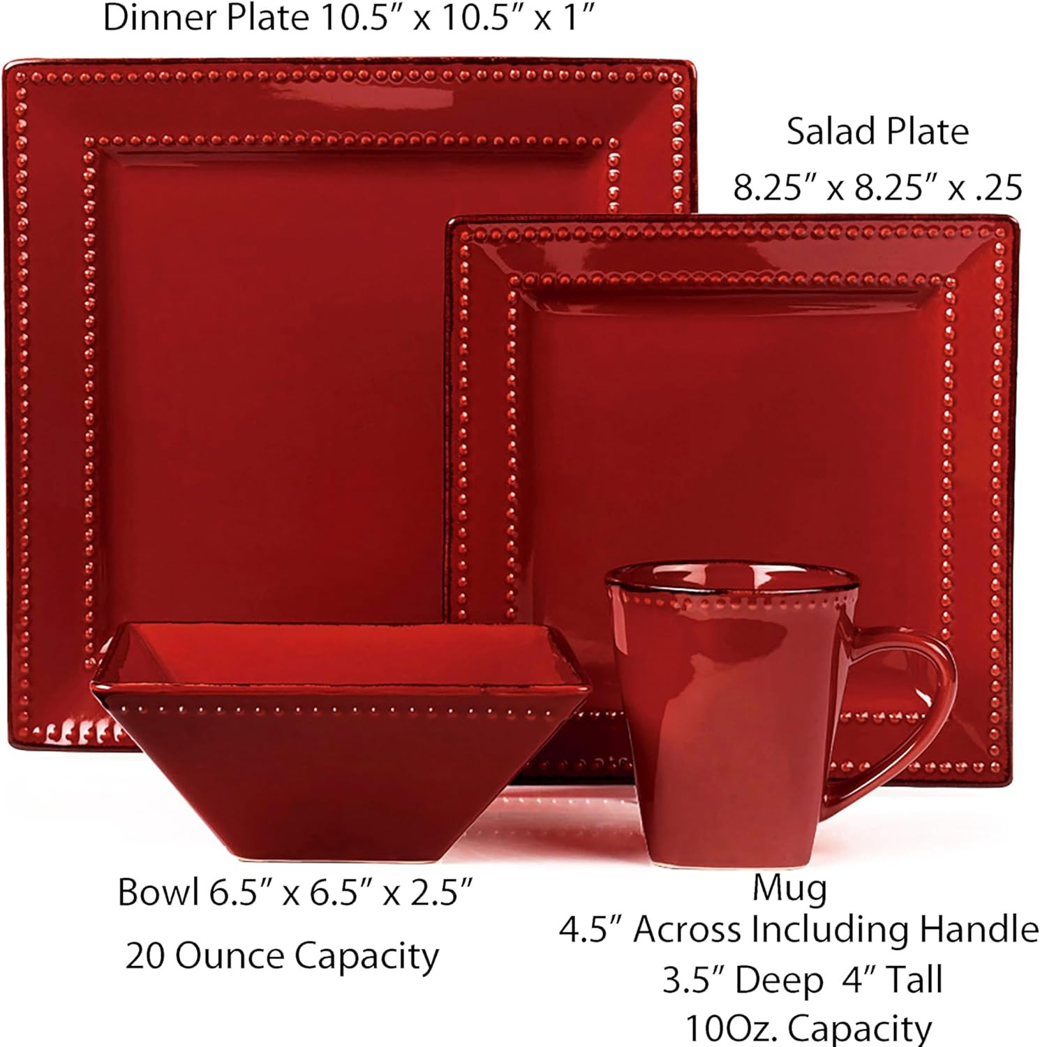 16-Piece Red Square Stoneware Dinnerware Set
