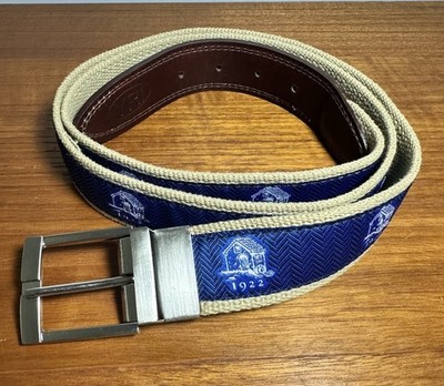 YRI Embroidered Canvas & Leather Ribbon Golf Belt 1922 End To End 46 