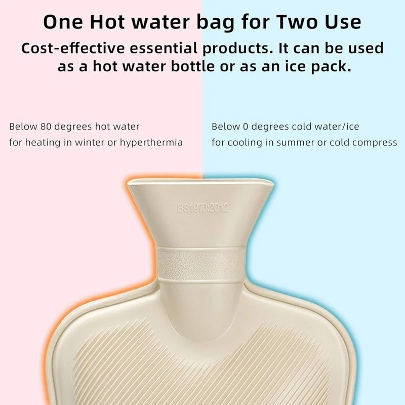 Botella de agua caliente de goma natural a prueba de fugas alivio del dolor fácil de verter boca ancha nueva Foto 4 de 4