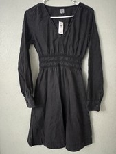 GAP Black Long Sleeve V-Neck Smocked Waist Mini Dress NWT Size XS