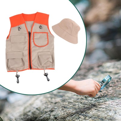 Kids Explorer Cargo Vest and Hat Outdoor Activity Clothes Pretend