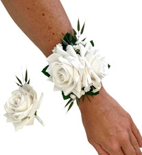 : Rose Wrist Corsage and Boutonniere Set, Wedding Flower USA Handcrafted, Baby'S