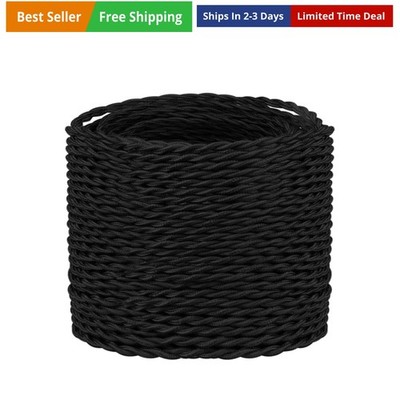 32.8ft Twisted Cloth Covered Wire - Black 18/2 Electrical Wire, 18 Gauge 2-Co...