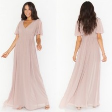 Show Me Your Mumu Emily Empire Maxi Dress Large Soft Beige Chiffon $198 MSRP