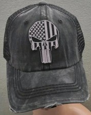 USA Punisher Distressed Hat CharBlack Mesh