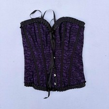 Purple and Black Lace Sweetheart Corset Top with Ribbon Ties Size S Victorian