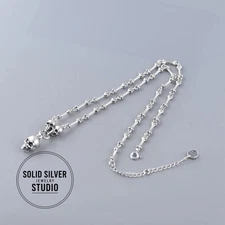 S925 Authentic Sterling Silver Skull&Bone Link Chain Punk Gothic Biker Necklace