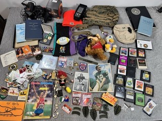 Vintage Junk Drawer Lot Sterling Silver Sports Cards Military Books Coins Coleco