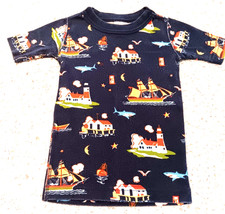 Hanna Andersson 4y PJ top short sleeve navy Lighthouse ships 100 Organic