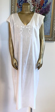 Antique Hand Embroidered White Cotton Nightgown L Vintage Few Pinholes