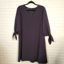 Lafayette 148 Sz M Kenna Finesse Dress Navy Blue Tie Sleeve Career Minimalist