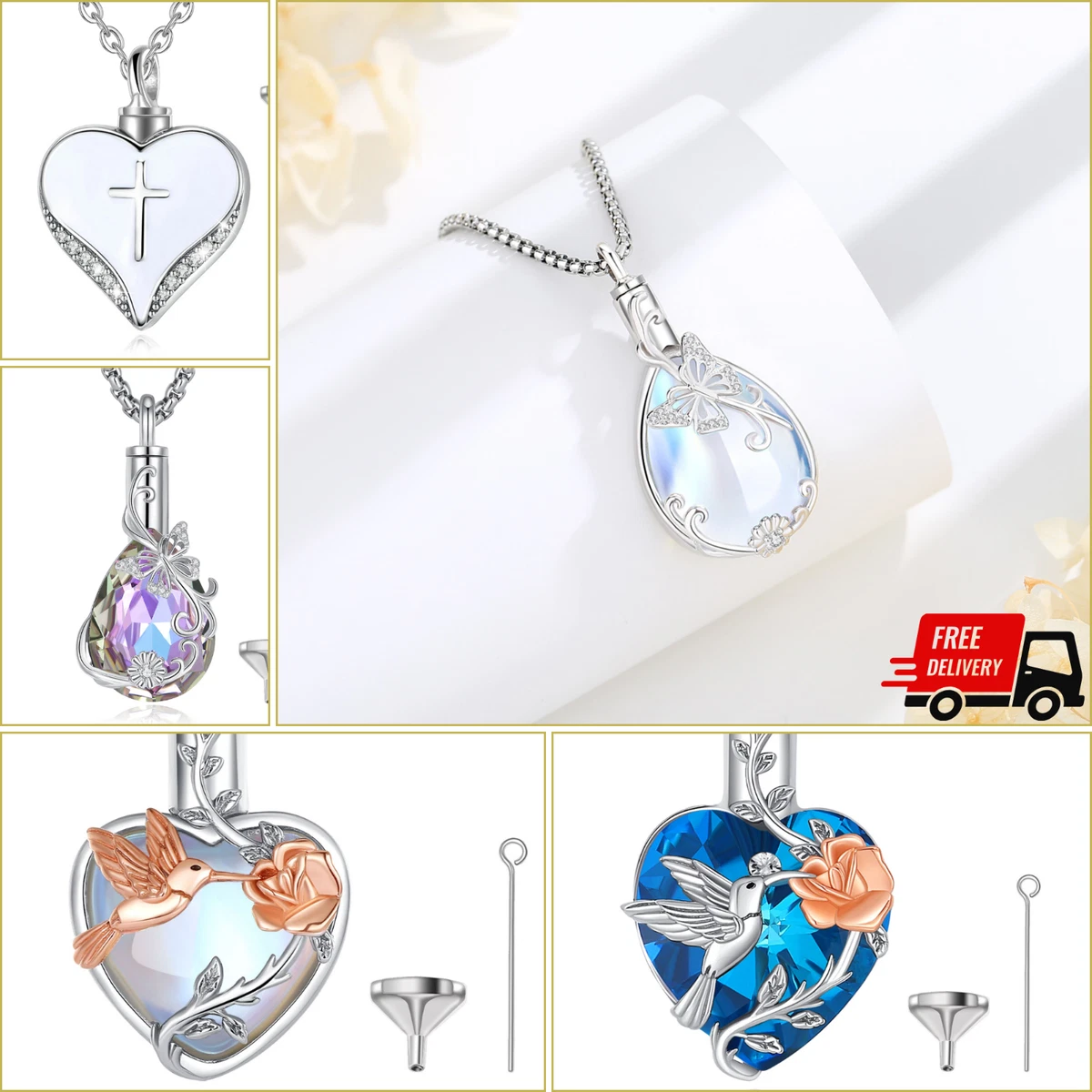 Quiges Donna Collana Regolabile 46-52 Cm Con Portacenere Commemorativo Urna Di Cremazione Acciaio Inossidabile Ciondolo Cuore Aperto Con Zirconia - Foto 10