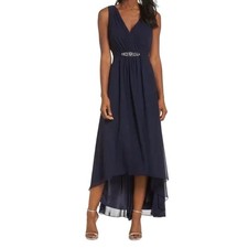 Eliza J Embellished high low chiffon dress gown blue size 14