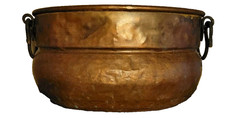 Antique pre-1840 large, hammered copper tub, forged iron handles, cramp seam