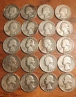 Lot of 20 Silver Washington Quarters in the 1950's - Free Ship - 3.616 oz SILVER