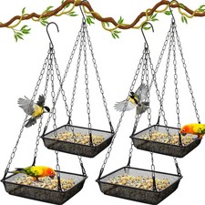 4 Pieces Hanging Bird Feeder Tray Platform Metal Mesh Seed for Feeding Outside