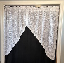 White Lace Door Curtains 56"W x 38"L Scalloped Design Elegance Sheer Panels