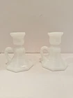 VTG Anchor Hocking White Milk glass candlestick holders in the M982 pattern-4.5