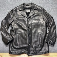 GUESS Mens Genuine Leather Jacket Sz M Black Zip Out Fleece Liner Button