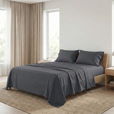Completo Lenzuola Strong Grigio Piombo 100% Cotone, Set Letto Tinta Unita Lavabi