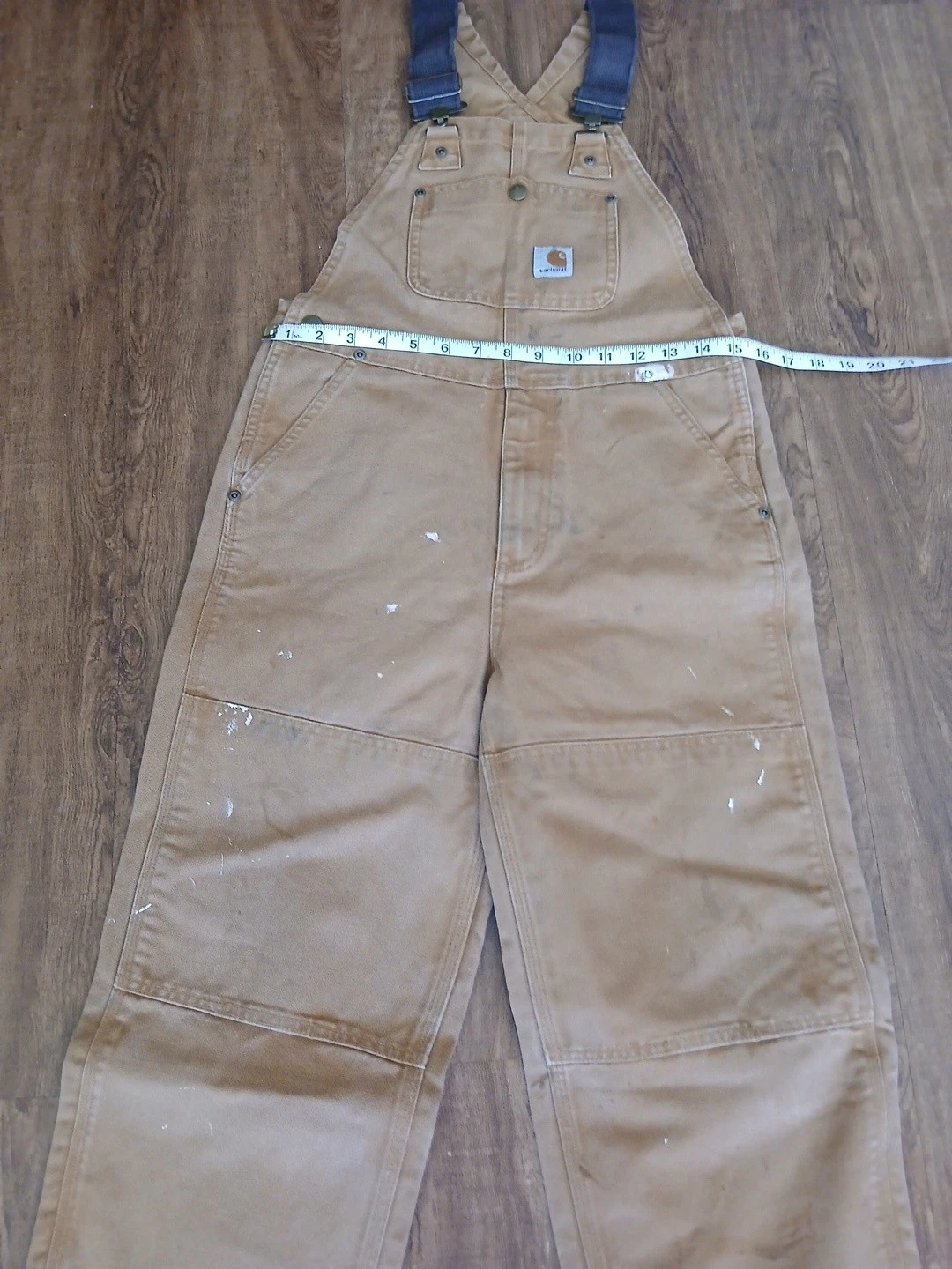 Carhartt Boys Double Knee Bibs Overalls 8/Brn Paint Stains