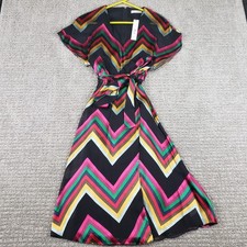 NWT Alice + Olivia Dress size 2 Lexa Midi Chevron Burnout Rainbow Silk Viscose