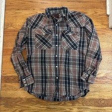 Five Brother Pearl Snap Western Flannel Shirt Adult Large Brown Red Plaid
