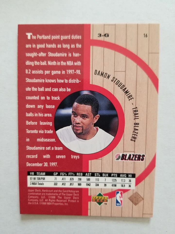 Damon Stoudamire 1998 Upper Deck Hardcourt #16 Portland Trail Blazers - Image 2 of 2