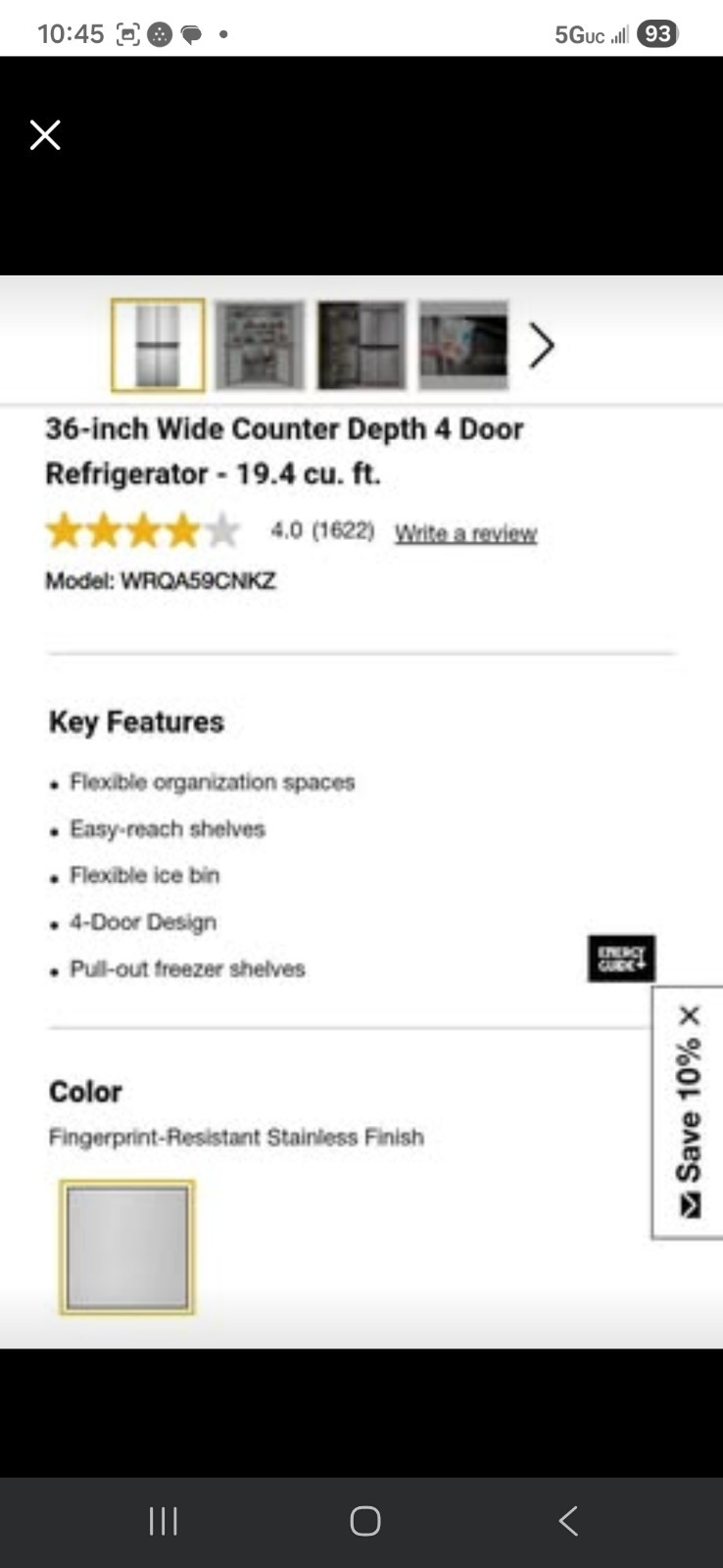 Whirlpool® 4 door fridge 36-inch Wide Counter Depth 4 Door - 19.4 cu. ft.