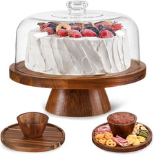 Farmyards Acacia Wood Cake Stand with Acrylic Dome Lid - 12in Acacia Wood 2-in-1