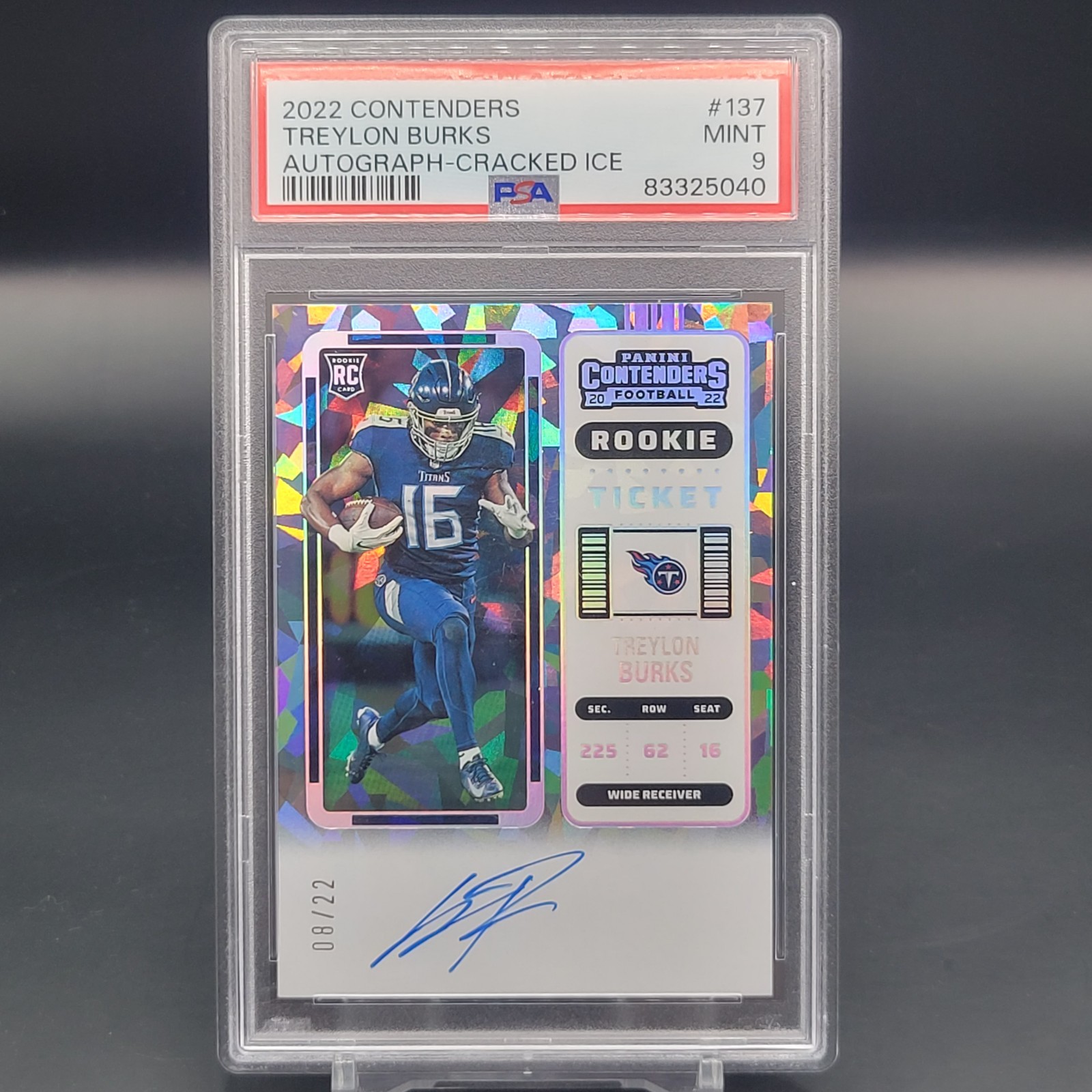 2022 Contenders Rookie Ticket Auto Treylon Burks #137 Cracked Ice Rc /22 PSA 9