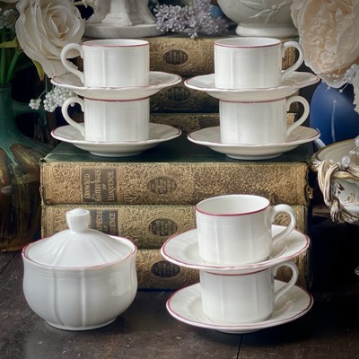 ROYAL DOULTON ''Hallmark'' Espresso Kaffeetassen Untertassen & Zuckerdose x6 -Top