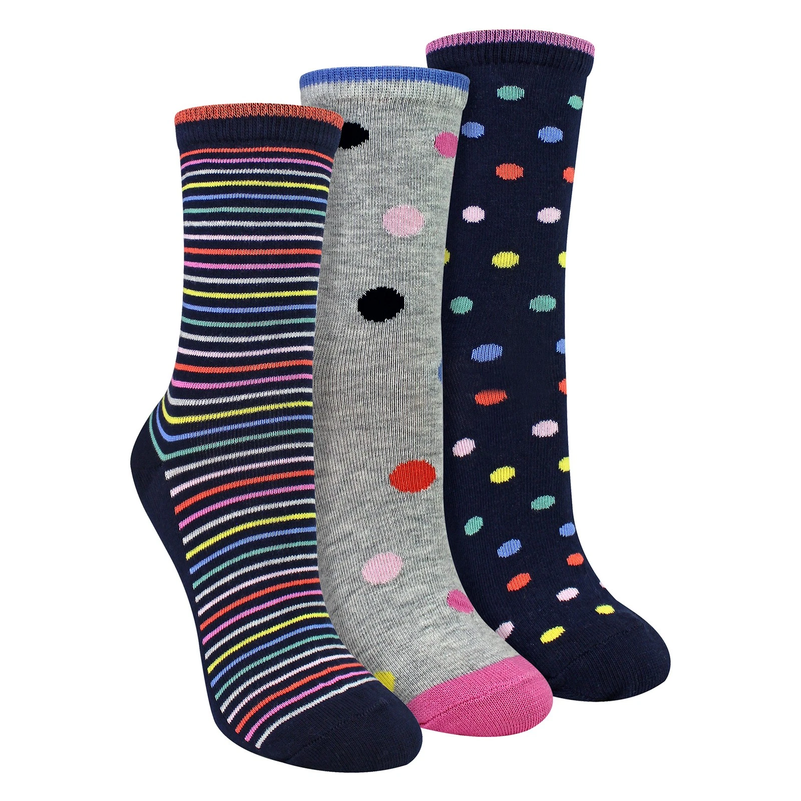 Sock Snob - 3 Pairs Womens Spots Stripe Pattern Cotton Socks