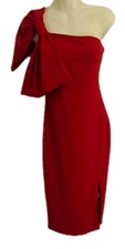 SHEIN Red Bow Dress One shoulder Cut OUT 8-10 Side Split 