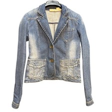 DKNY Y2K Vintage Fitted Cropped Denim Jacket Light/Small Wash Logo Hardware