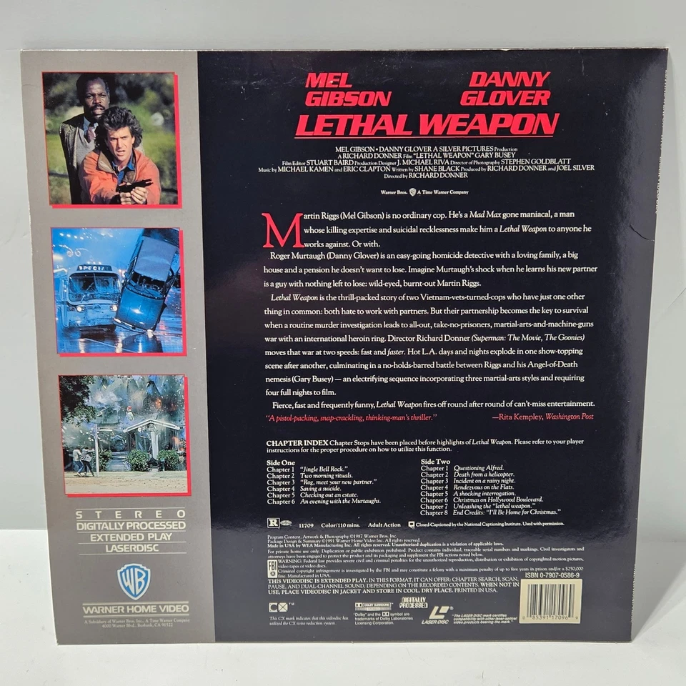 Lethal Weapon Laserdisc Movie 1987 Mel Gibson Danny Glover Action Film Foto 2 de 4