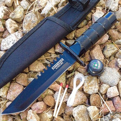 8'''' Outdoor Camping Stainless steel Knife Hunting Fire Starter Kit Compass Sheat