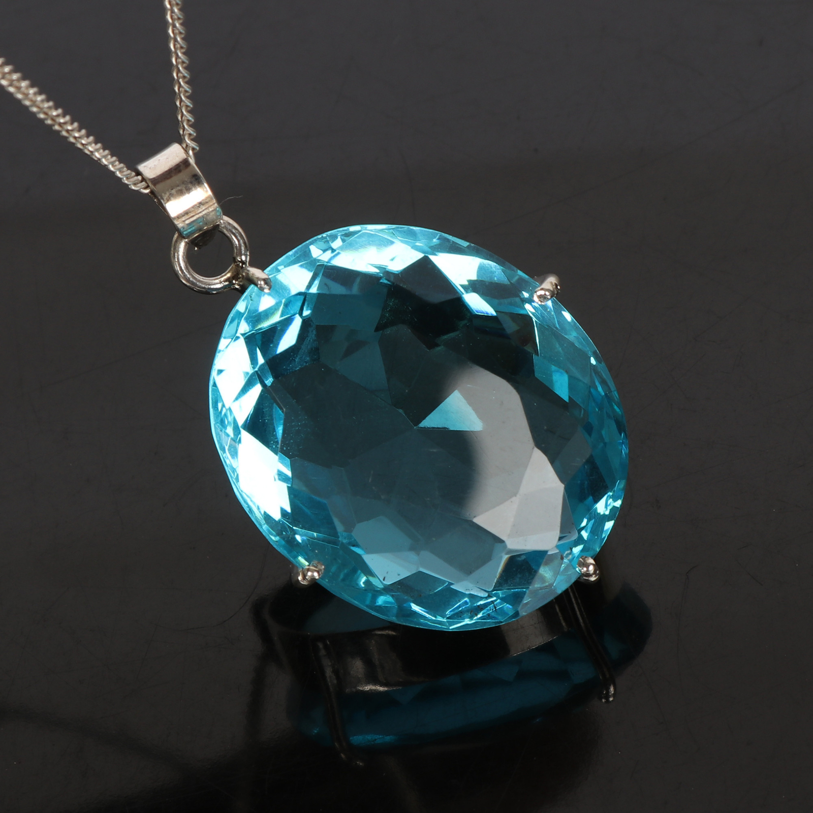 Pendentif Topaze Bleue Noble 2,5 Carats – Argent 925, Bleu Ciel, Schmucktime